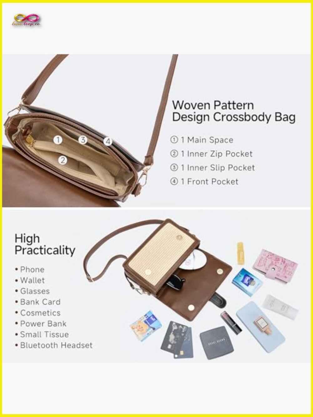 Straw Crossbody Purse for Women Summer Leather Shoulder Bag Woven Tote - Picture 6 of 7